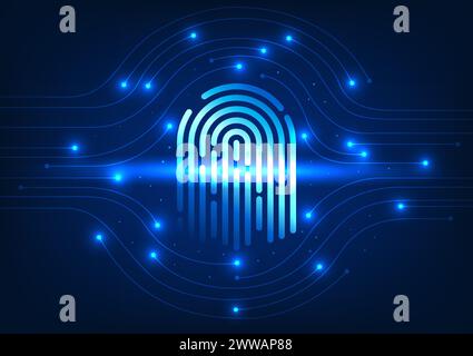 Cyber security technology Fingerprints connected to the circuit Demonstrates safety technology Use fingerprint scanning to access personal information Stock Vector