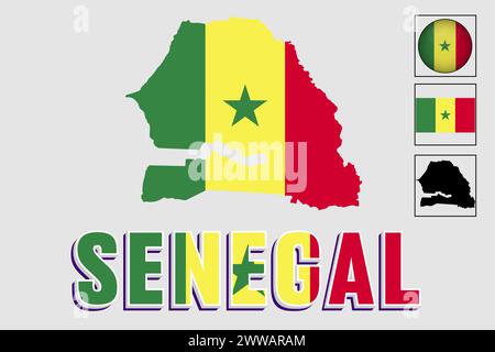 Senegal flag and map in a vector graphic Stock Vector