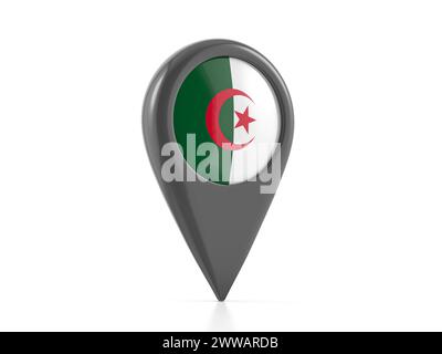 Map marker with Algeria flag on a white background. 3d illustration. Stock Photo