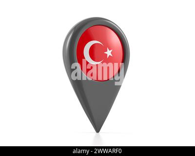 Map marker with Turkey flag on a white background. 3d illustration. Stock Photo