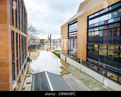 Extreme weather conditions,extensive flooding,after heavy,prolonged rain and storms,high,overwhelming river water levels,engulfing fields and properti Stock Photo