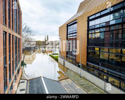 Extreme weather conditions,extensive flooding,after heavy,prolonged rain and storms,high,overwhelming river water levels,engulfing fields and properti Stock Photo