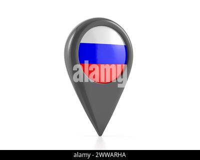 Map marker with Russia flag on a white background. 3d illustration. Stock Photo