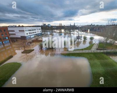 Extreme weather conditions,extensive flooding,after heavy,prolonged rain and storms,high,overwhelming river water levels,engulfing fields and properti Stock Photo