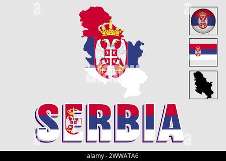 Serbia flag and map in a vector graphic Stock Vector