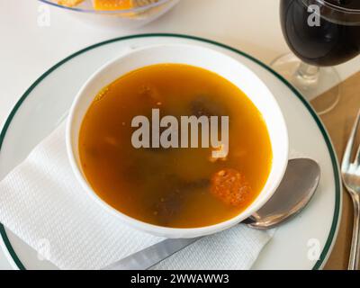 Stewed lentils with sausages, spanish Riojan lentils Stock Photo