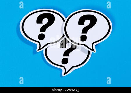 Question mark as a symbol for asking questions ask help problem information info support speech bubble communication concept talking saying Stock Photo