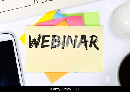 Webinar online workshop training internet learning teaching seminar education business concept on a desk office Stock Photo