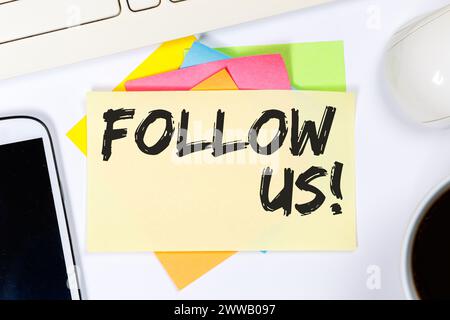 Follow us follower followers fans likes social networking media internet business concept on a desk friends Stock Photo