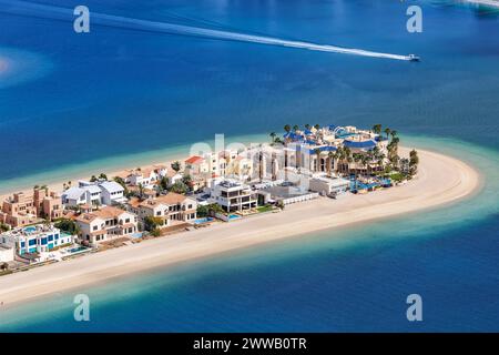 Dubai luxury villas real estate on The Palm Jumeirah artificial island with beach vacation Stock Photo
