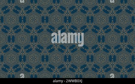 Blue and gold vintage seamless pattern. Floral ornamental luxury damask background. Elegance ornament . Repeat decorative backdrop. Ornate design. For Stock Photo