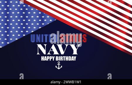 United states navy happy birthday text with usa flag illustration design Stock Vector