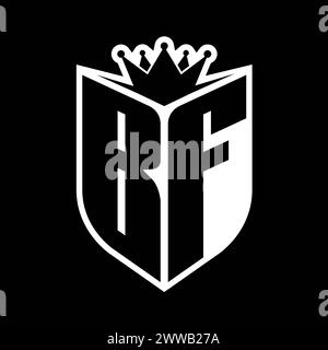 BF Letter bold monogram with shield shape and sharp crown inside shield black and white color design template Stock Photo