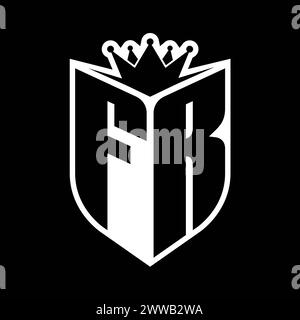 FR Letter bold monogram with shield shape and sharp crown inside shield black and white color design template Stock Photo