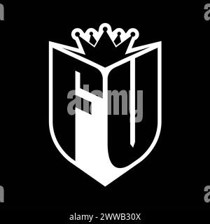FV Letter bold monogram with shield shape and sharp crown inside shield ...