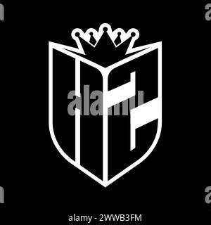 HZ Letter bold monogram with shield shape and sharp crown inside shield ...