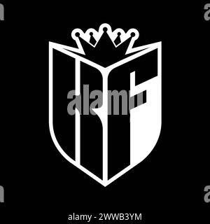 KF Letter bold monogram with shield shape and sharp crown inside shield black and white color design template Stock Photo