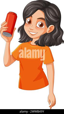 Cheerful young girl smiling with a beverage can Stock Vector