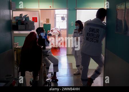 Doctors in the emergency room of a university hospital. Important decisions have to be made regarding an obese patient suffering from an infection. Stock Photo