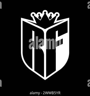 RF Letter bold monogram with shield shape and sharp crown inside shield black and white color design template Stock Photo