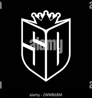 SD Letter bold monogram with shield shape and sharp crown inside shield ...