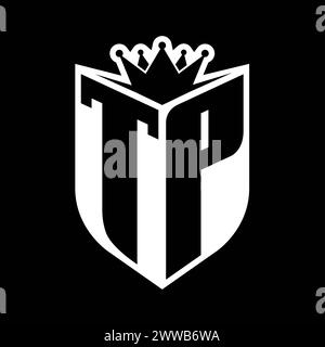 TP Letter bold monogram with shield shape and sharp crown inside shield black and white color design template Stock Photo