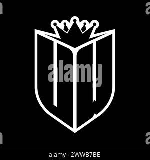 UW Letter bold monogram with shield shape and sharp crown inside shield black and white color design template Stock Photo