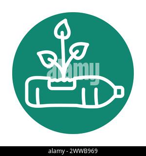 Green plants in pots from plastic bottle color flat icon. Zero waste lifestyle. Eco friendly. Reuse of cloth. Reasonable consumption Stock Vector