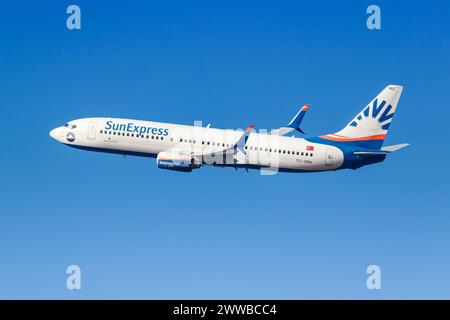 Munich, Germany - February 6, 2024: SunExpress Boeing 737-800 airplane at Munich Airport (MUC) in Germany. Stock Photo