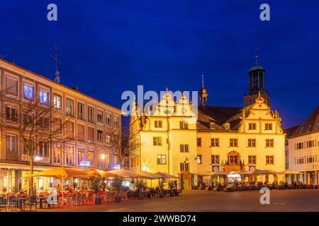 Darmstadt: square Marktplatz, Old Town Hall, restaurant in Bergstraße, Hessen, Hesse, Germany Stock Photo