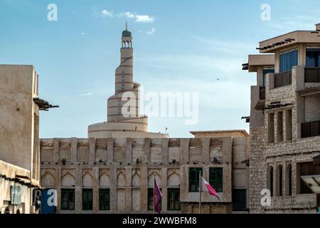 Al Fanar Mosque, nicknamed the Spiral Mosque, in Doha, Qatar. Stock Photo