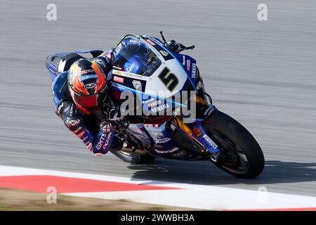 Barcelona, Spain. 22nd Mar, 2024. Philipp Oettl from Germany of Gmt94 Yamaha team with Yamaha Yzf R1 during the 2024 MOTUL FIM Superbike World Championship - Pirelli Catalunya Round at Circuit de Barcelona-Catalunya on March 22, 2024 in Barcelona, Spain (Credit Image: © David Ramirez/DAX via ZUMA Press Wire) EDITORIAL USAGE ONLY! Not for Commercial USAGE! Stock Photo