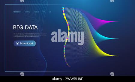 Colorful Data Stream Visualization on Blue Background for Big Data Concept Stock Vector