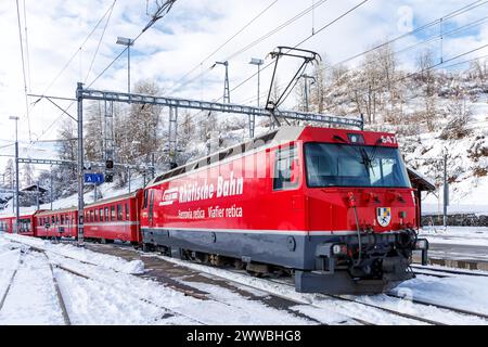 Filisur, Switzerland - January 10, 2024: Rhaetian Railway passenger ...