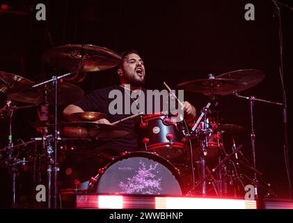 London, UK. 22nd Mar 2024. Fightstar performing live at OVO Wembley Arena, London, 22 March 2024 Omar Abidi ,drummer Fightstar are a British rock band from London that formed in '03. Fightstar became one of the biggest cult sensations in the UK’s early '00s alt-rock scene with a Top 10 breakthrough hit (‘Paint Your Target’), two Top 20 albums (‘Be Human’ and ‘Behind The Devil’s Back’) and two Kerrang! Award nominations (for Best British Band and Best British Newcomer).  They haven't played since '15 This show is their biggest ever headline show - and their first gig in over eight years. Credit Stock Photo