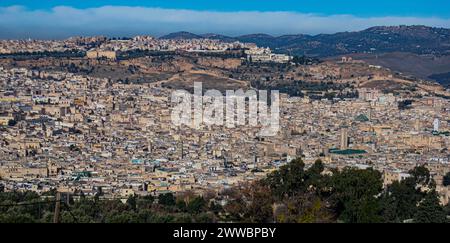 The ancient city of Fes, Morocco with its maze of streets and alleyways that make up the old city center. Stock Photo