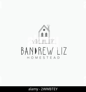 creative abstract house home hand-drawn floral simple logo design template Stock Vector