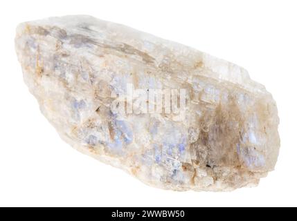 close up of sample of natural stone from geological collection - unpolished belomorite moonstone rock isolated on white background from North Karelia Stock Photo