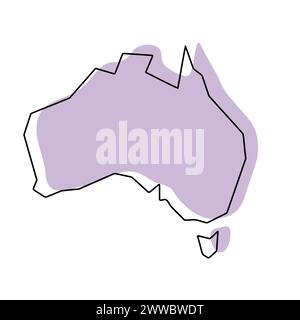 Australia country simplified map. Violet silhouette with thin black ...
