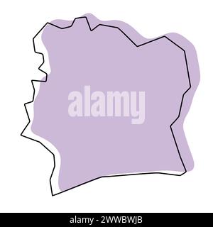Ivory Coast country thin black outline silhouette. Simplified map ...