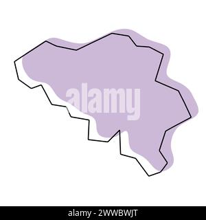 Belgium country simplified map. Violet silhouette with thin black smooth contour outline isolated on white background. Simple vector icon Stock Vector