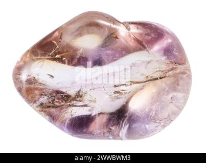 close up of sample of natural stone from geological collection - polished ametrine mineral isolated on white background from Brazil Stock Photo