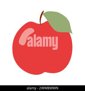 Simple Red Apple in Flat style. Cartoon Vector Illustration Isolated on White. Raw, Ripe Sweet fruit, Harvest time concept, Healthy eating, Fresh diet Stock Vector