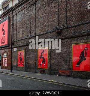 Advertising images of MJ The Musical at the Prince Edward Theatre in London's Soho. Stock Photo