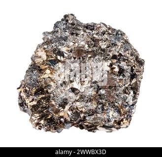 close up of sample of natural stone from geological collection - raw bismuth nugget isolated on white background from Hartenstein, Germany Stock Photo