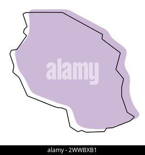 Tanzania country thin black outline silhouette. Simplified map. Vector ...