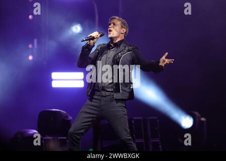 Irish pop group Westlife In Concert Of Their Wild Dreams Tour March 22, 2024, Mexico City, Mexico: Nicky Byrne, Shane Filan, Kian Egan members of te Irish band Westlife performs during The Wild Dreams tour at the Arena CDMX. Mexico City CMDX Mexico Copyright: xLuisxMarinx Stock Photo