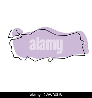 Turkey country simplified map. Violet silhouette with thin black smooth contour outline isolated on white background. Simple vector icon Stock Vector