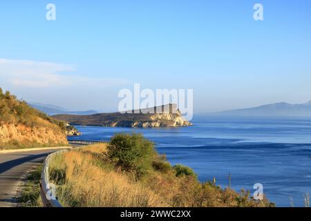 Above Castle Ali Pasha Tepelena Porto Palermo in Albania, view on the old fortress, close to the submarine tunels-seashore Stock Photo