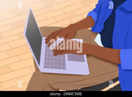 Student typing and studying on laptop Stock Photo